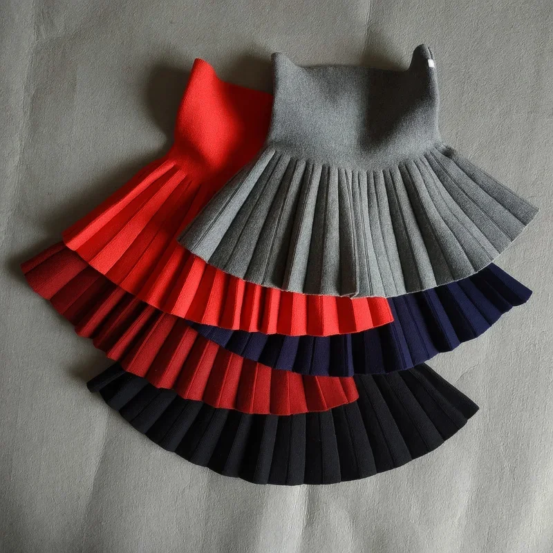 Baby Girls Pleated Skirts Infant Kids Princess High Waist Knitted Mini Tutu Skirt Children Clothes 2-12Years