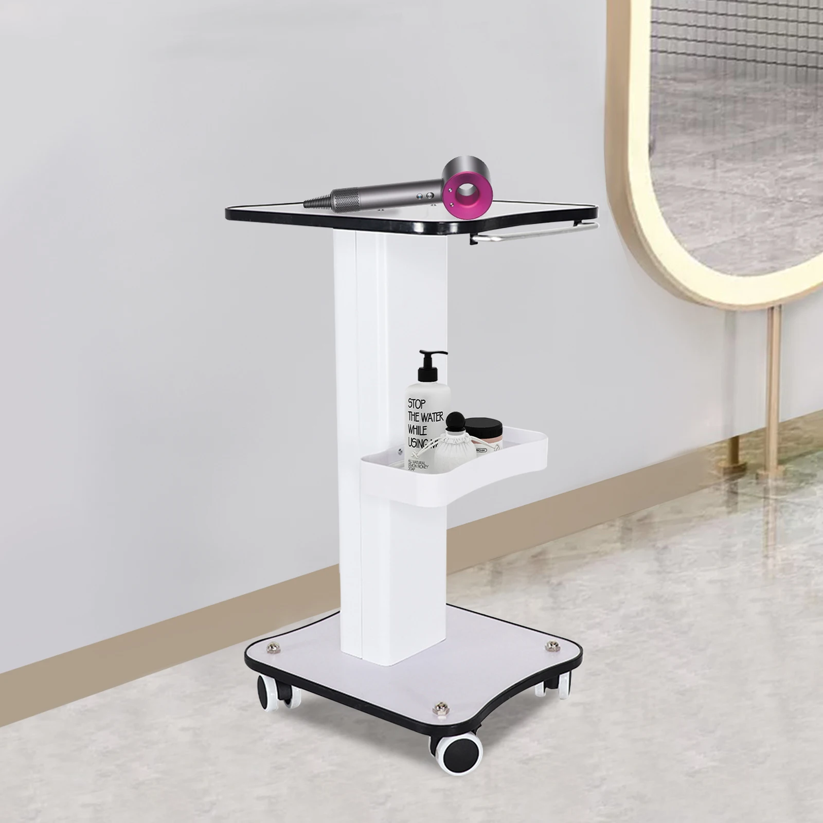 Carrinho branco de 3 andares com alça Rack de armazenamento de alta carga Prateleira multifuncional