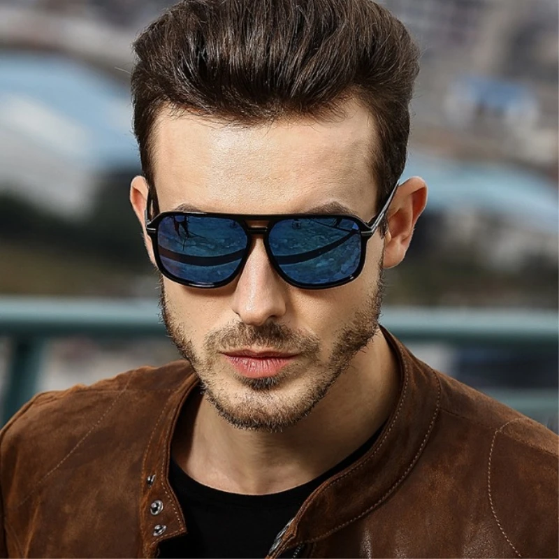 

YURERSH Pilot Polarized Sunglasses for Men HD Driving Glasses Shades Big Frame Blue Street Sun Glasses For Male gafas de sol Y86