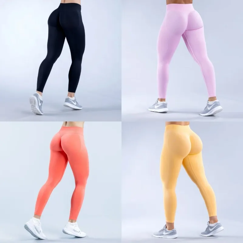 

Ударные женские узкие однотонные брюки для йоги - эластичные бесшовные брюки с низкой ребристым поясом и контуром живота в тренажерном зале для бега