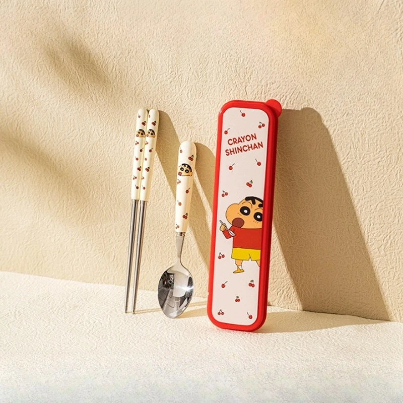 2 قطعة تلوين شين تشان مرآة من الفولاذ المقاوم للصدأ مصقول مجموعة أدوات المائدة المحمولة سكين شوكة ملعقة قبضة مريحة أواني الطعام مجموعة