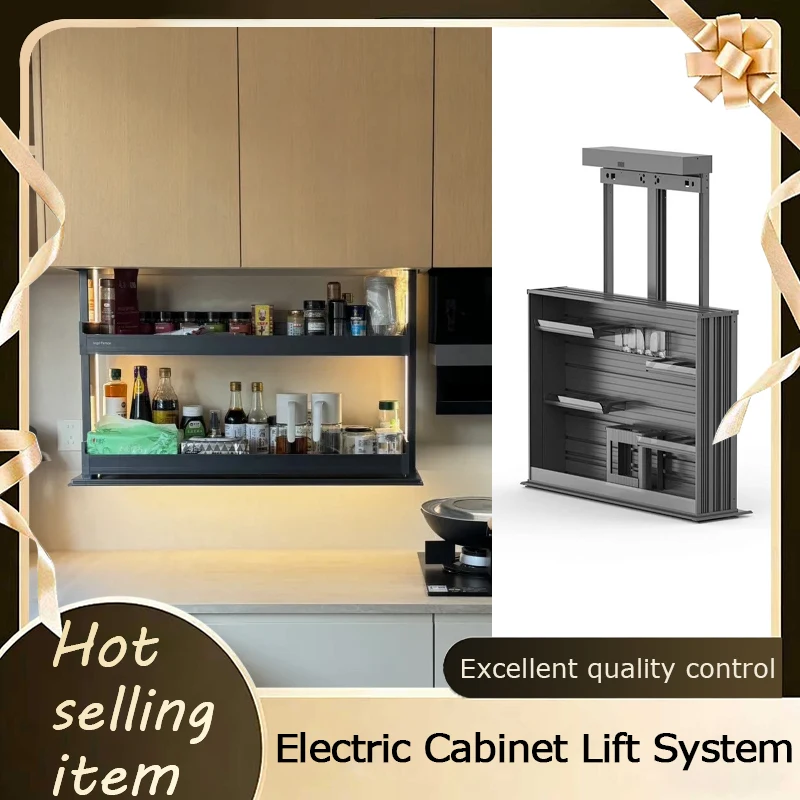 Smart Motorized Pull Down Spice Basket For Kitchen Wall Cabinet With Touch Control Voice Activated And Anti Pinch Safety