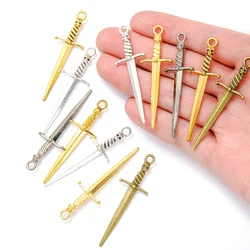 10pcs 5 Color Alloy Antique Knight Sword Charms for Jewelry Making DIY Handmade game Weapons Personality Necklace Pendant