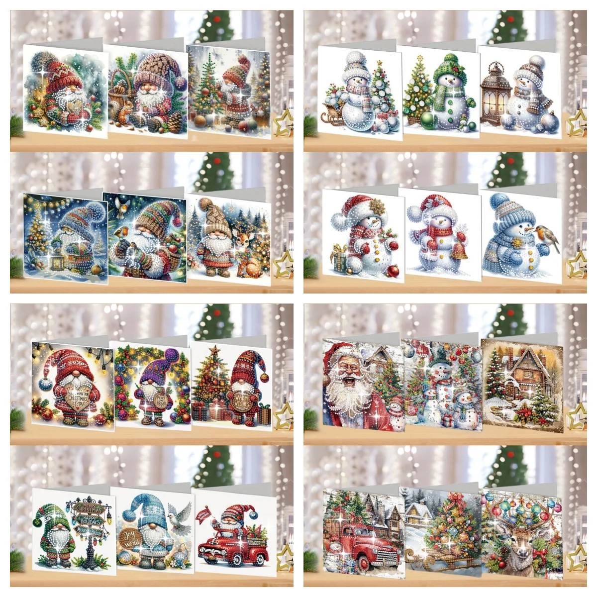 6-Diamant-Malerei-Set, Weihnachtskarte, DIY-Kristallverzierung und Diamantstickerei, Weihnachts-Schneemann