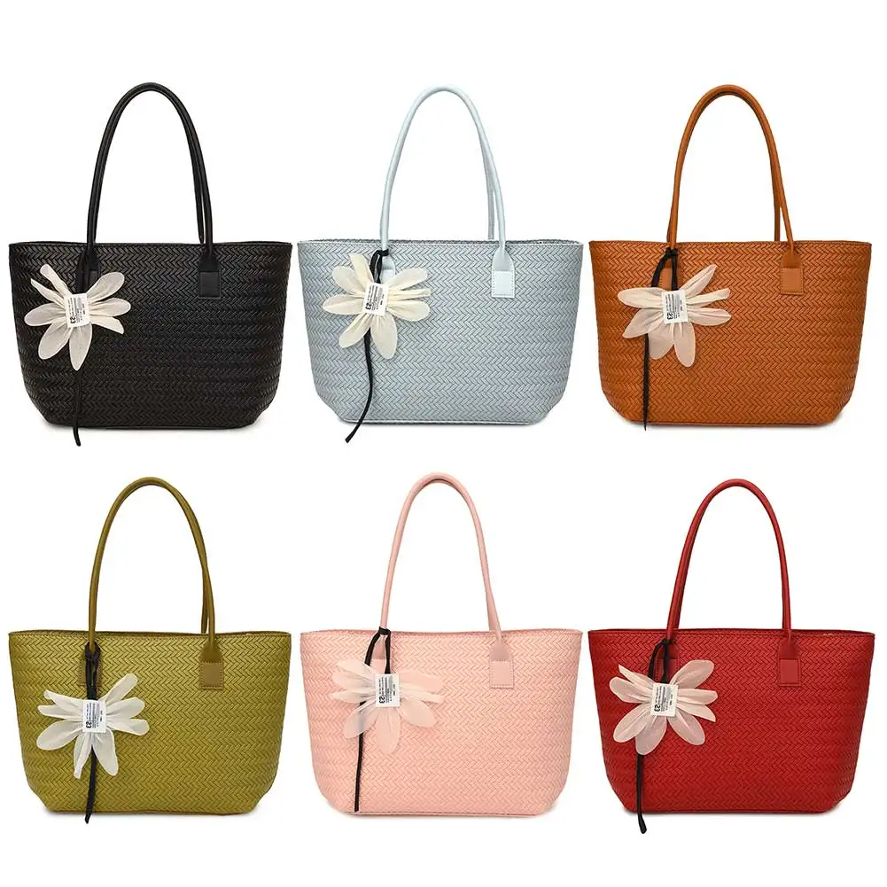 

Женская повседневная тканая сумка, большая вместительная однотонная сумка на плечо с застежкой-молнией, вязаная сумка-тоут, дорожная сумка