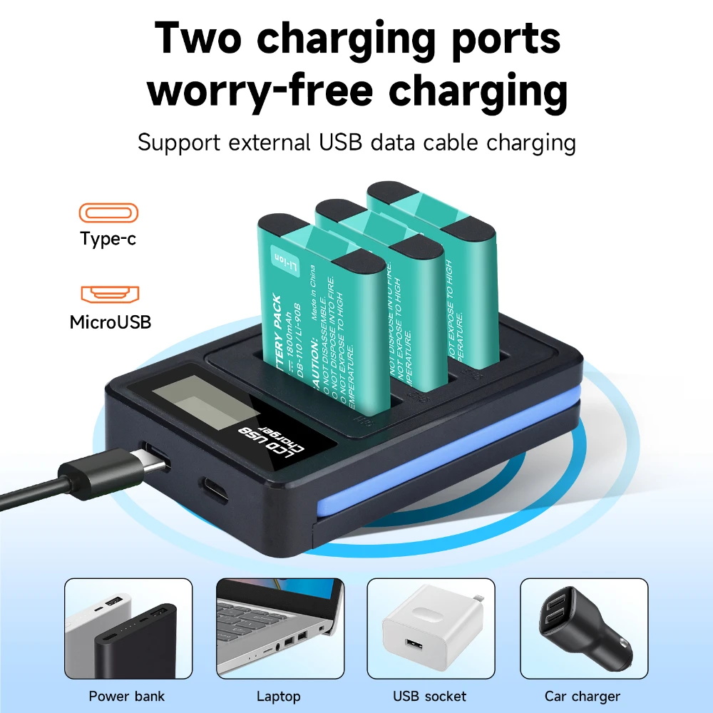 1800mAh Battery for Olympus Li-90B Li-92B Tough TG-7 TG-5 TG-6 TG-4 Battery for Ricoh DB-110  GR III GR IIIX  + 3 Slots  Charger