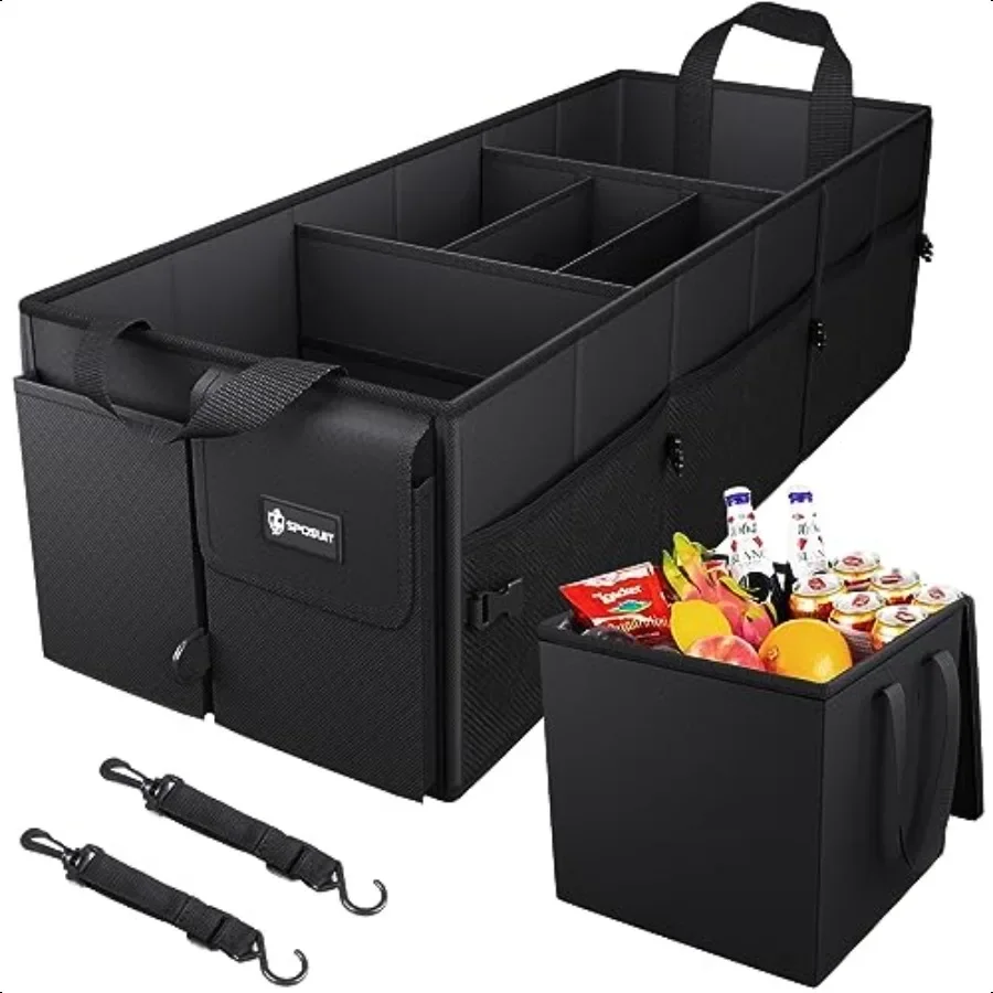

Trunk Organizer with Insulated Leakproof Cooler Bag 98L Collapsible Car Storage Large Trunk Organizer for Car SUV Van with Remo