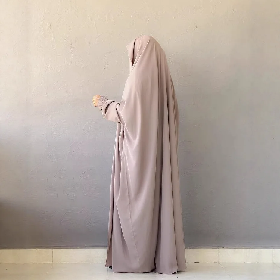 عباية إسلامية بغطاء للرأس وأكمام سموكينج قطعة واحدة فستان صلاة للنساء جلباب ملابس إسلامية دبي السعودية رداء أسود تركي متواضع #6