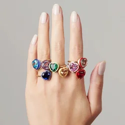 Heart Birstone CZ Ring For Women Gold Plated Neon Enamel With Matching Color CZ Unique New Fashion Finger Jewelry