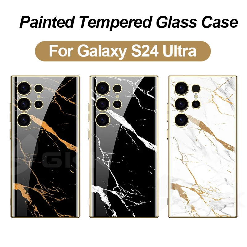 Luksusowe, malowane, hartowane szkło do Samsung Galaxy S24 Ultra 360-stopniowa osłona ochronna do Galaxy S24 Ultra Case