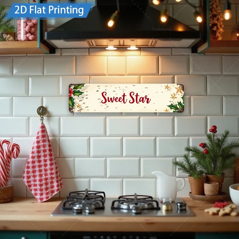 [2D FLAT] علامة معدنية مكونة من قطعة واحدة، ديكور فني جداري معدني على شكل نجمة حلوة لعيد الميلاد مقاس 8 × 12 بوصة