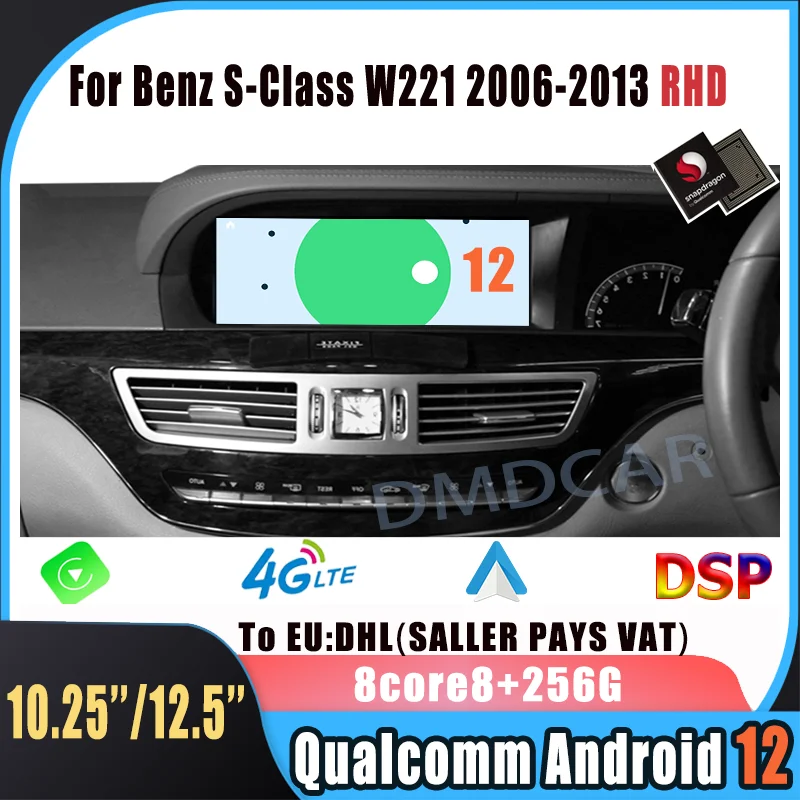 

Qualcomm 10.25 inch Android 12 8+256 Car Multimedia Player GPS Navigation For Mercedes Benz S Class W221 W216 2006-2013 RHD