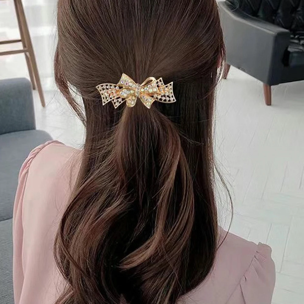 French Style Rhinestone Flower Hair Barrettes Clips Sparkly Glitter Butterfly Metal Spring Hair Clasp For Women Girls Gifts