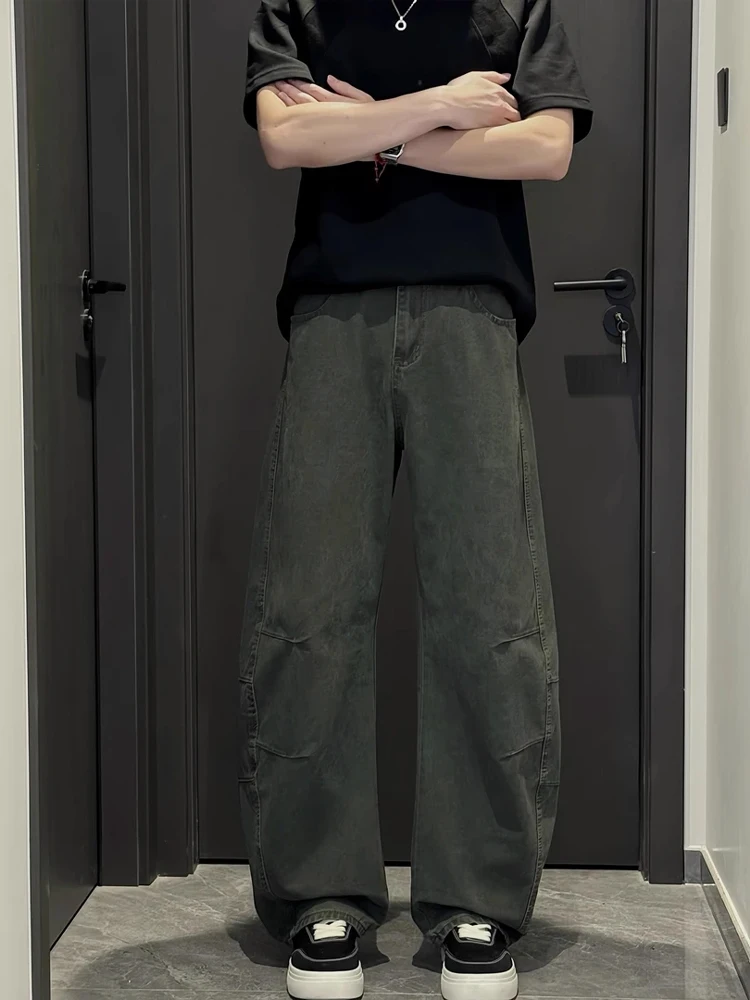 

American Sle Military een Work Pants Men's Spring Autumn Folded Design Wide Leg Straight Drape Casual Trousers