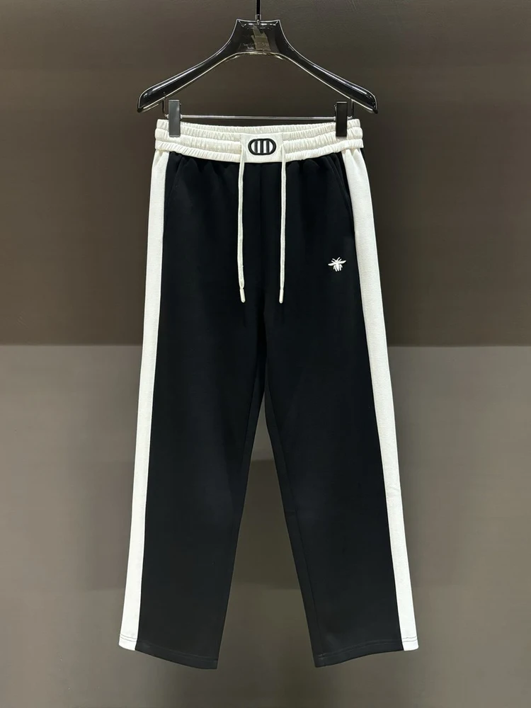 

High-End Patchwork Embroidered Wide Leg Straight Casual Pants Men Loose Luxury Long Trendy Sports Leisure Trousers Autumn 2025