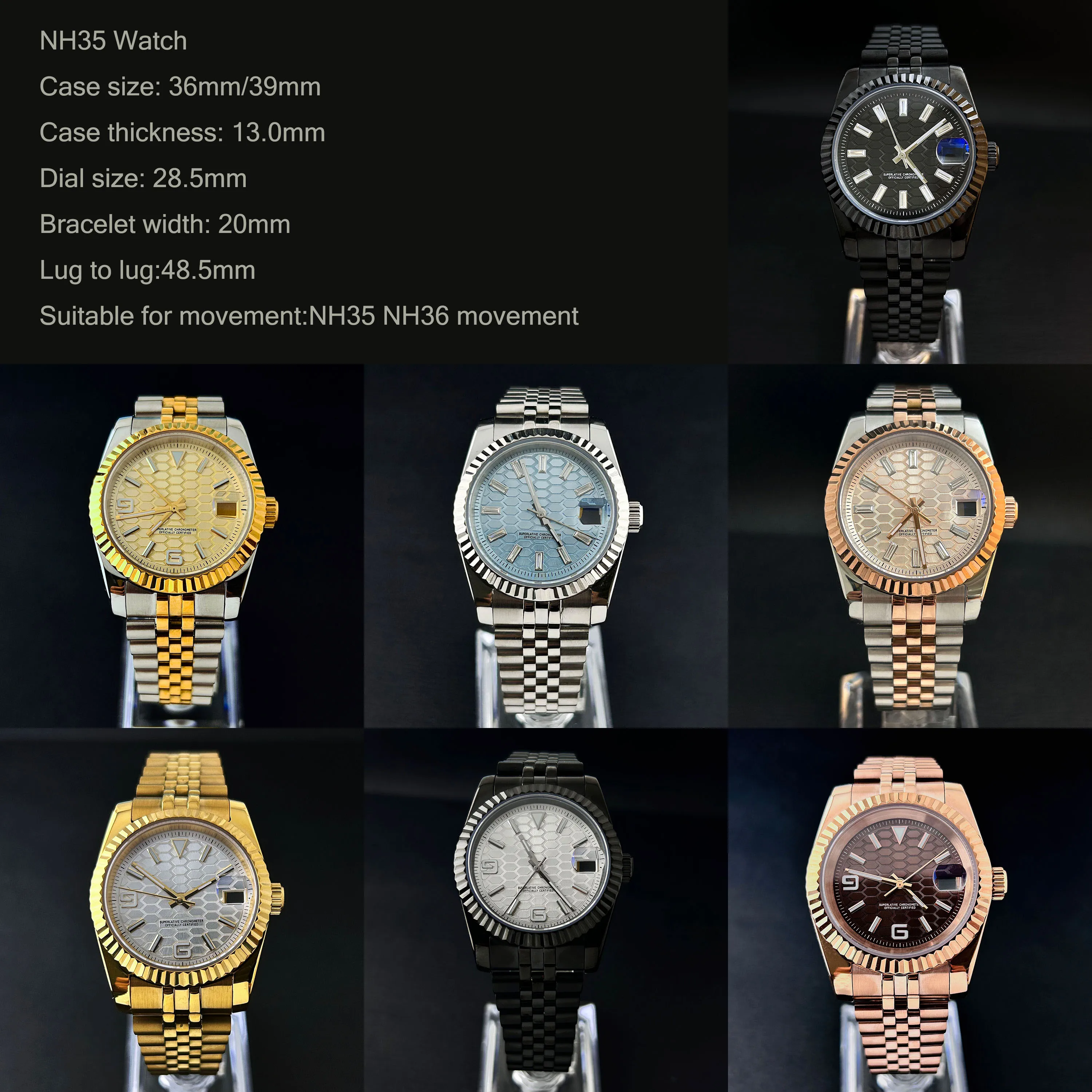 36/39mm Case NH35 Watch Man's watch stainless steel Mechanical Wristwatches Installing NH35 Movement Watch waterproof watch