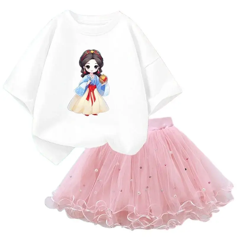 Summer Girls Tutu Dress Set Princess Birthday T Shirt & Tutu Skirt Two Piece Outfits Party Christmas Clothes  2024