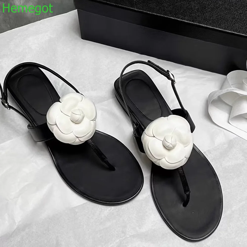 

White Flower Lady Flip-Flops 2024 Summer New Back Strap Buckle Strap Fashion Women Sandals Black Casual Flat Slides