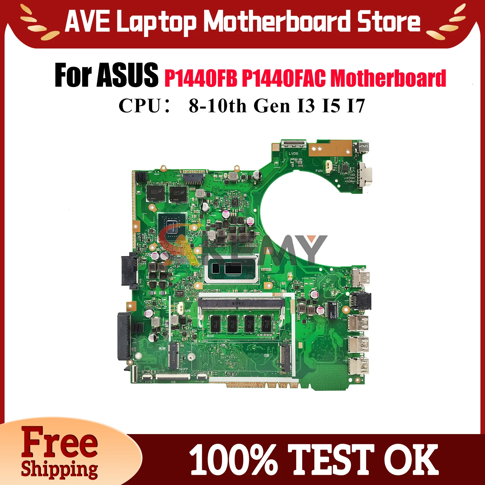 

P1440FB Laptop Motherboard For ASUS ProArt P1440FB P1440FAC P1440F Notebook Mainboard With I3 I5 I7 CPU 100% tests OK fast ship