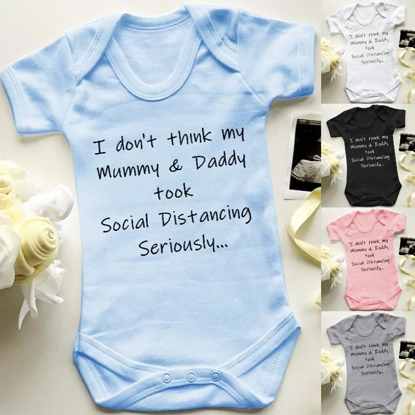 Social Distancing Baby Announcement Bodysuit Rompers Tee Shirts - Summer Short Sleeve