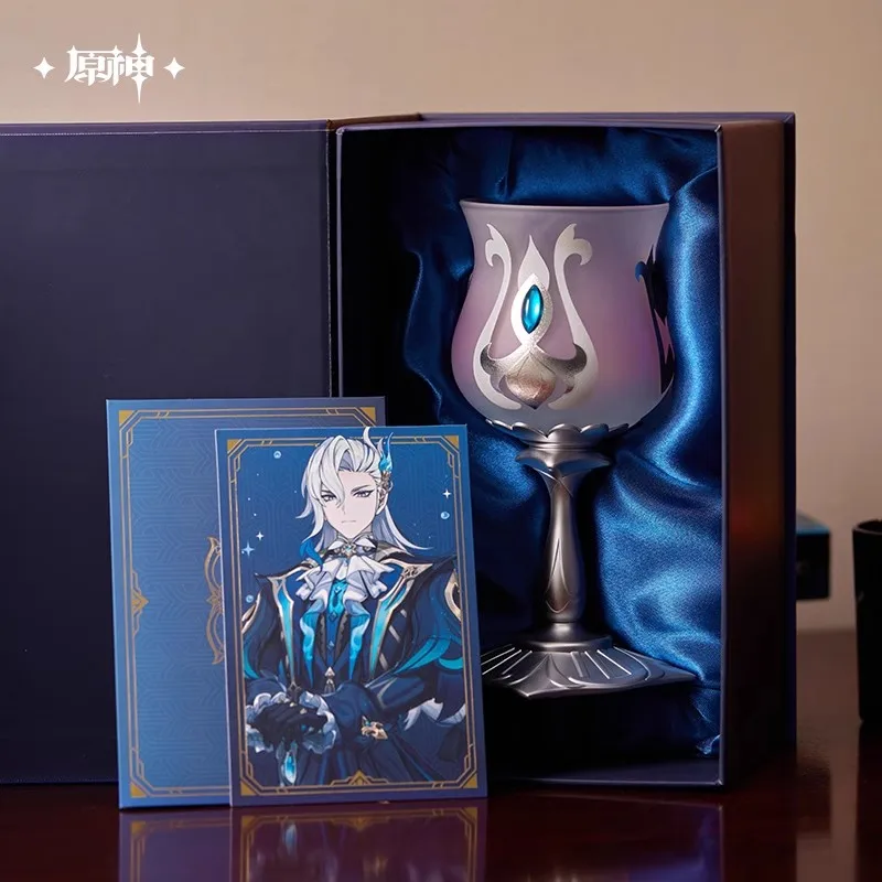 [Genuine] Game Genshin Impact Neuvillette Tall Glasses Gift Box Anime Cosplay Accessories Goblet Envelope Greeting Card Set