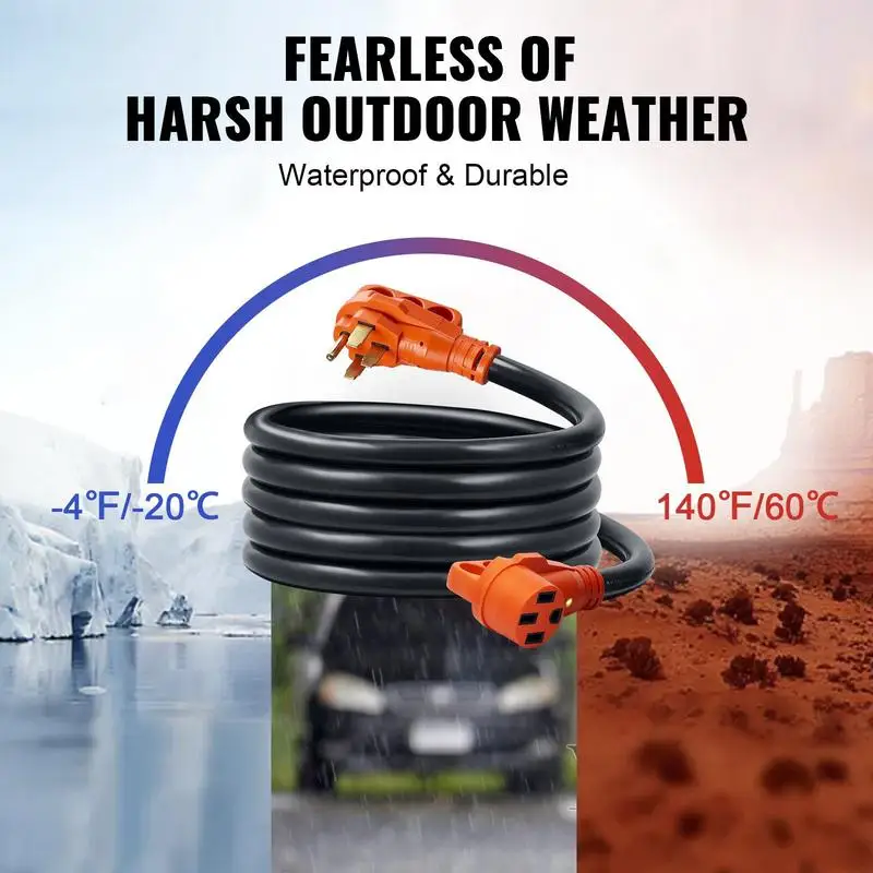 50 ft RV Extension Cord, 50 Amp, Heavy Duty STW RV Power Cord, NEMA 14-50R Female NEMA 14-50P Male Plug, with LED Indicator Handle 15A Adapter, for RVs, trams, generators, campers, ETL Listed view 7