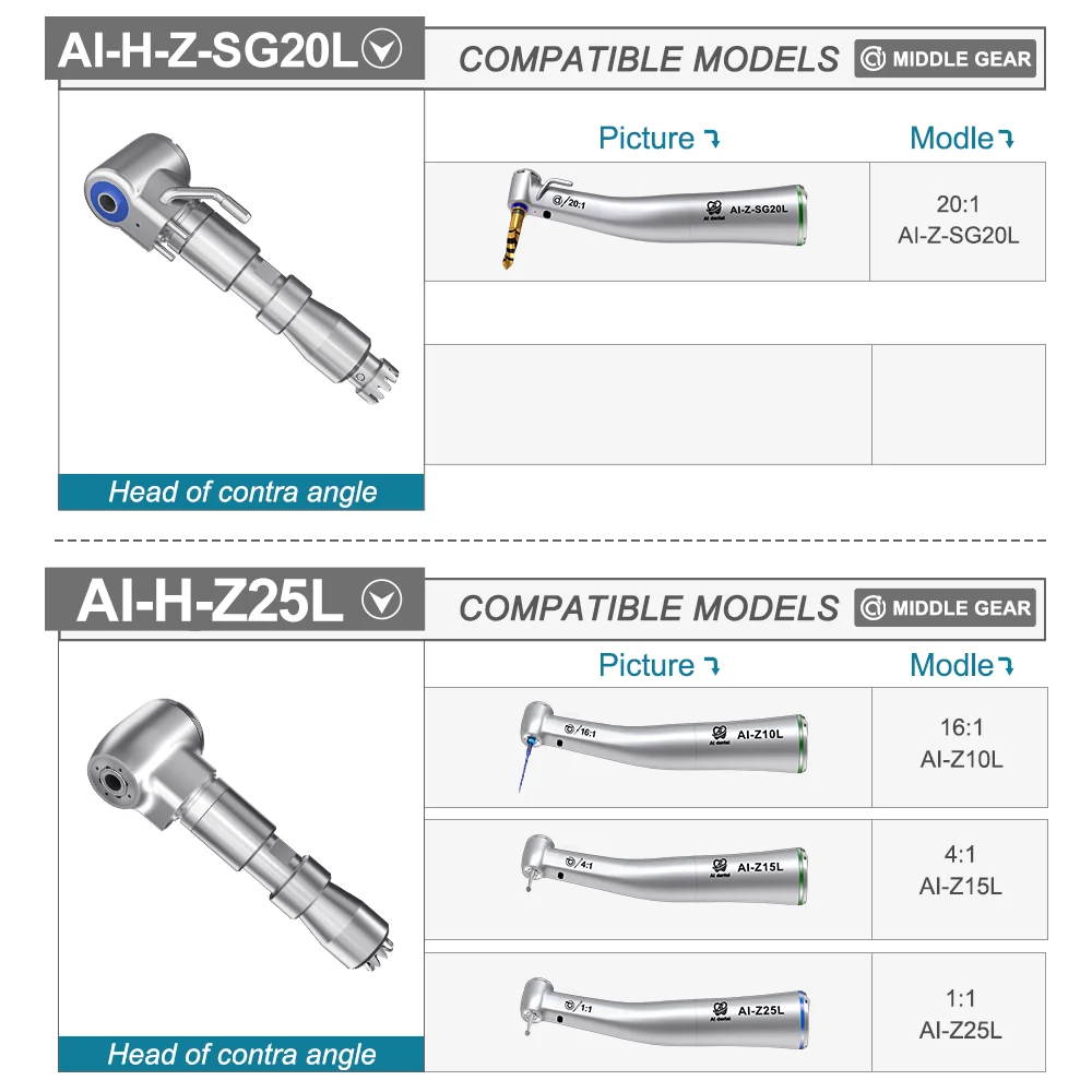 قطع غيار رأس زاوية كونترا للأسنان AI-H لملحقات استبدال طب الأسنان من الفولاذ المقاوم للصدأ ذات السرعة المنخفضة