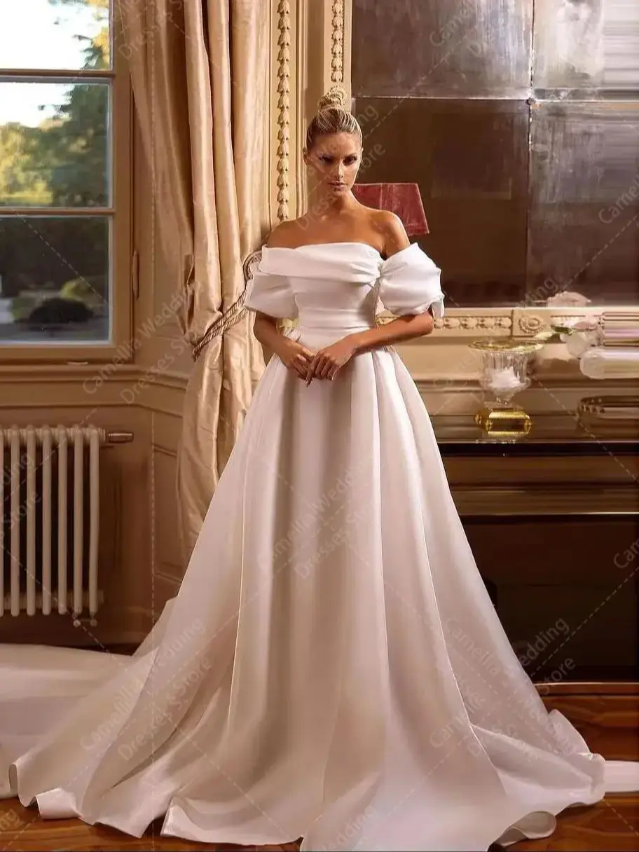 Luxus Frau Brautkleider eine Linie von der Schulter sexy träger losen rücken freien Satin formale elegante Prinzessin Braut Kleider Vestido