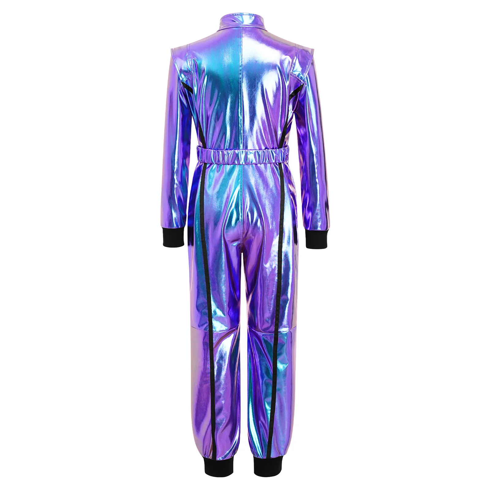 Boys Alien Robot Spacemen Astronaut Carnival Cosplay Costume Motorcycle Racing Jumpsuit Zipper Metallic Bodysuit with Belt view 4