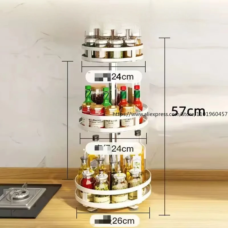 360°Rotation Spice Rack Organizer Jar Cans For Kitchen Accessories Non-Skid Carbon Steel Storage Tray For Seasonings And Spices