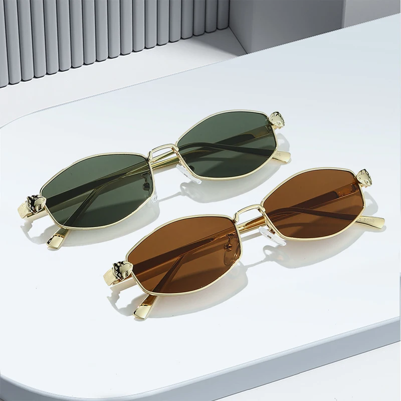 2 قطعة النظارات الشمسية المعدنية الشرير المضلع النساء الرجال الفاخرة في الهواء الطلق الظل نظارات خمر عدسة سوداء مسدس نظارات شمسية للجنسين #1