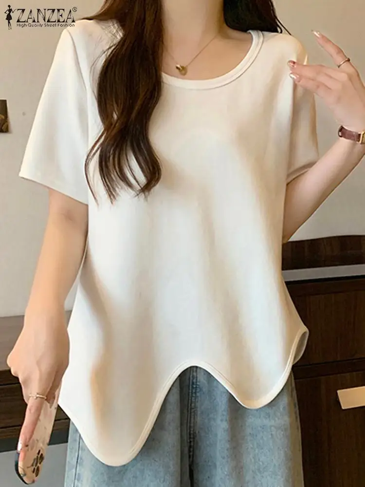 ZANZEA coreano moda estate t-shirt Casual allentato manica corta tinta unita orlo irregolare Blusas Mujer donna O collo camicette