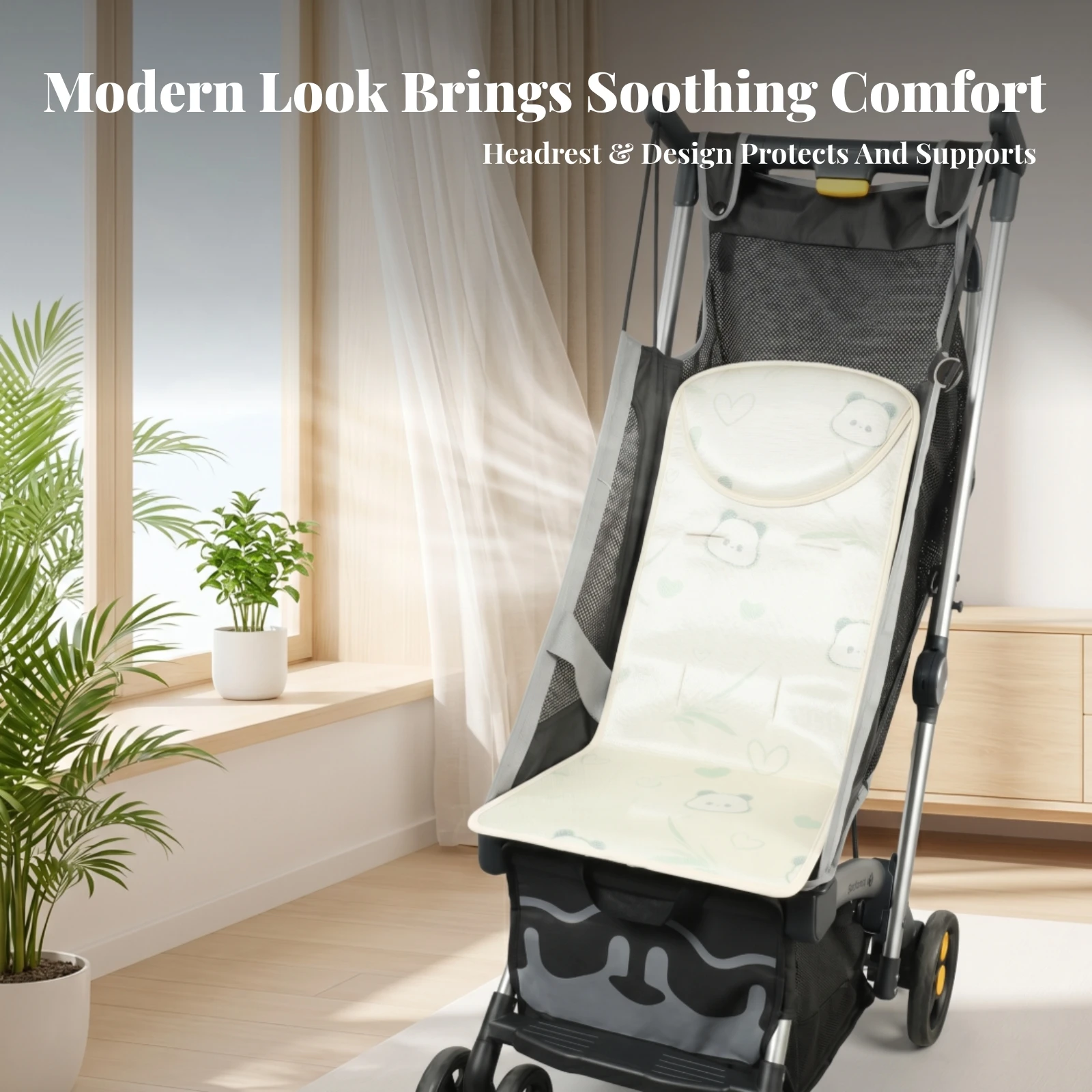 Ice Silk Stroller Cushion Headrest Area Contoured Seat Liner Cooling Seat Insert Fitted Breathable Stroller Pad Paw-Print Motif