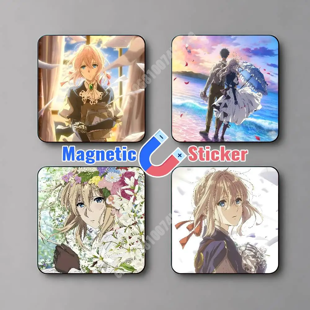 V-Violet E-Evergarden Magnetic Sticker Reflective Fridge Decal for Metal Surfaces Magnet Sign