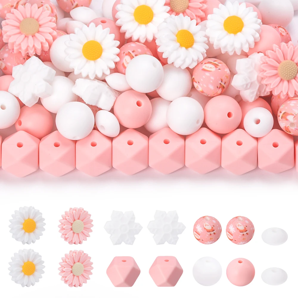 LOFCA 30Pcs Silicone Sunflower Snowflake mixed set of Beads For to make DIY Baby Teething Beads Pacifier Chain Accessories