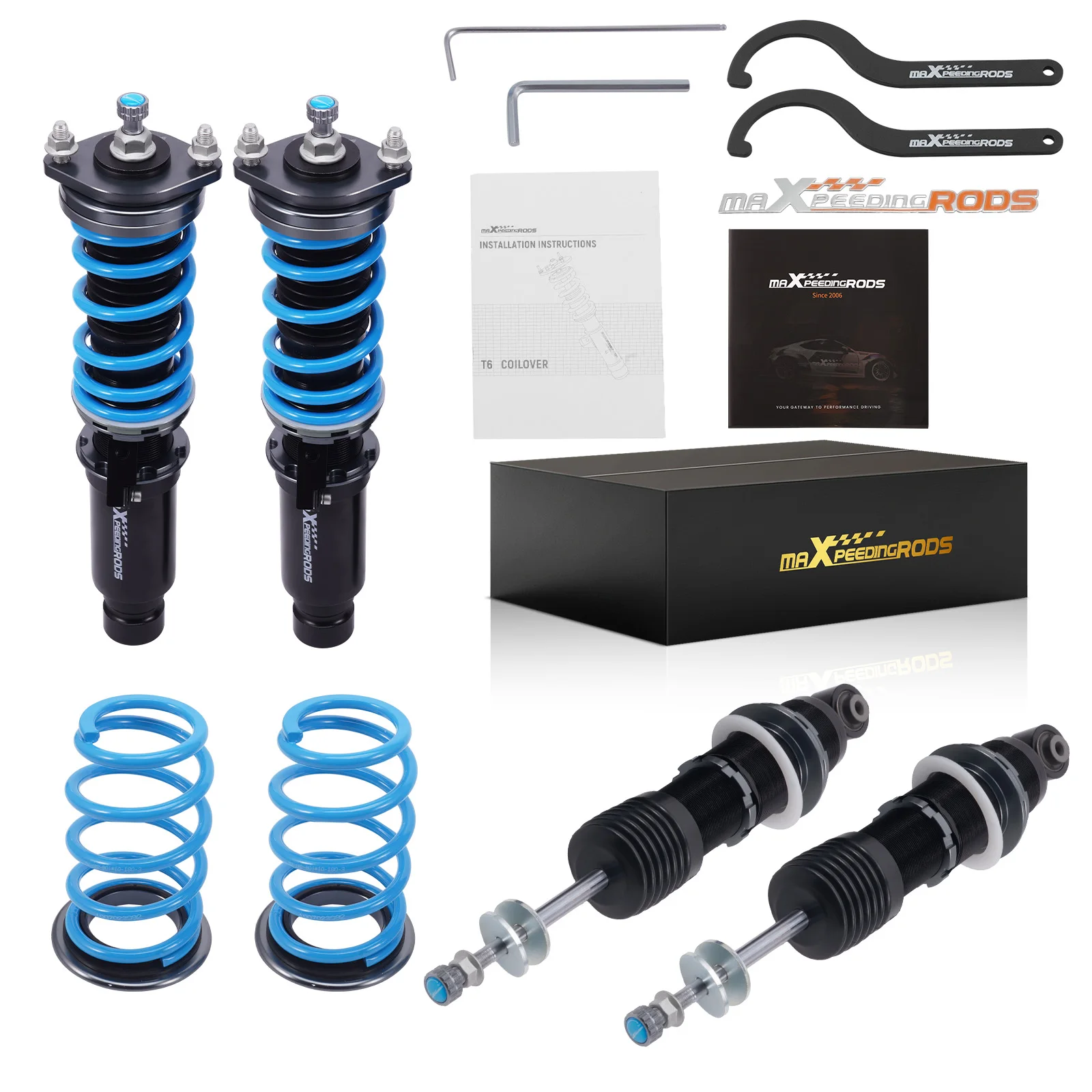MaXpeedingrods Twin Tube Design 24 Way Adjustable Absorb Shock Suspension Coilovers Springs Kit For Honda Civic/CR-X 1984-1987