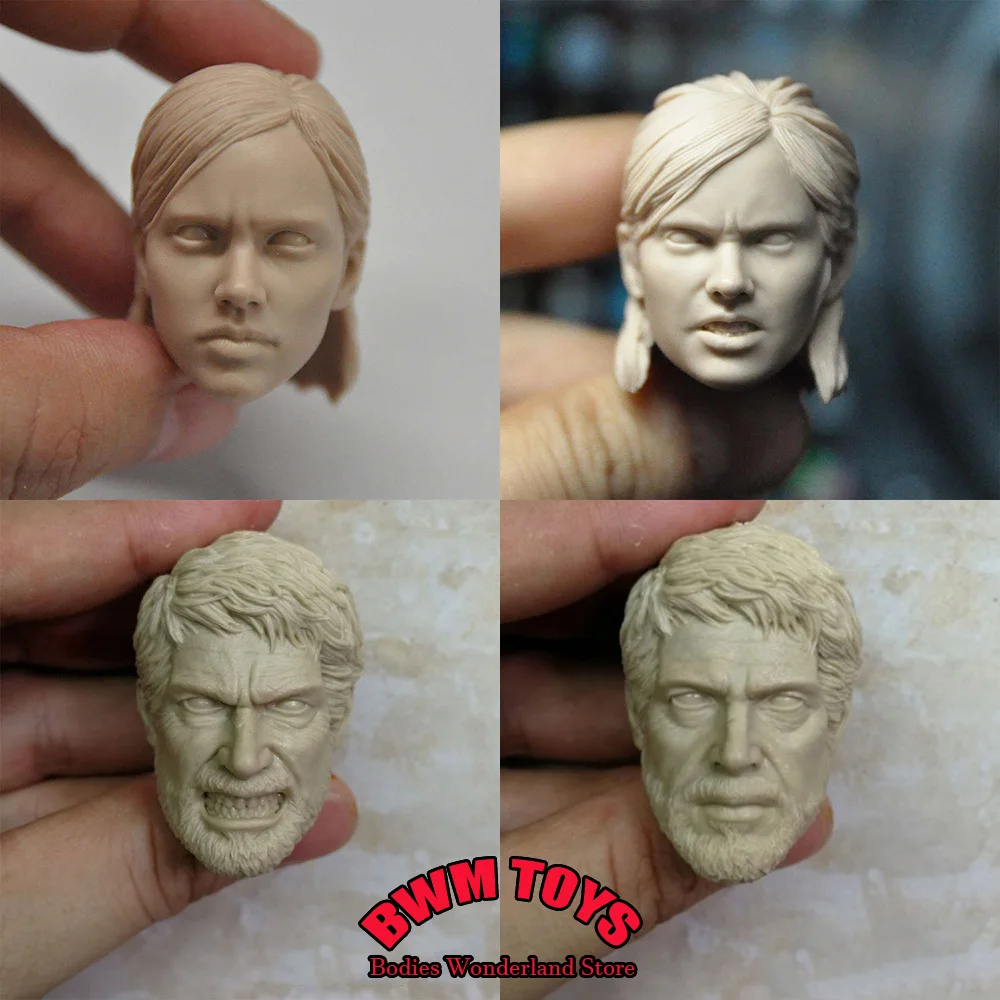 Unpainted 1/6 Joel Ellie Head Sculpt The Last Of Us Dolls Head Carved Accessory For Diy 12