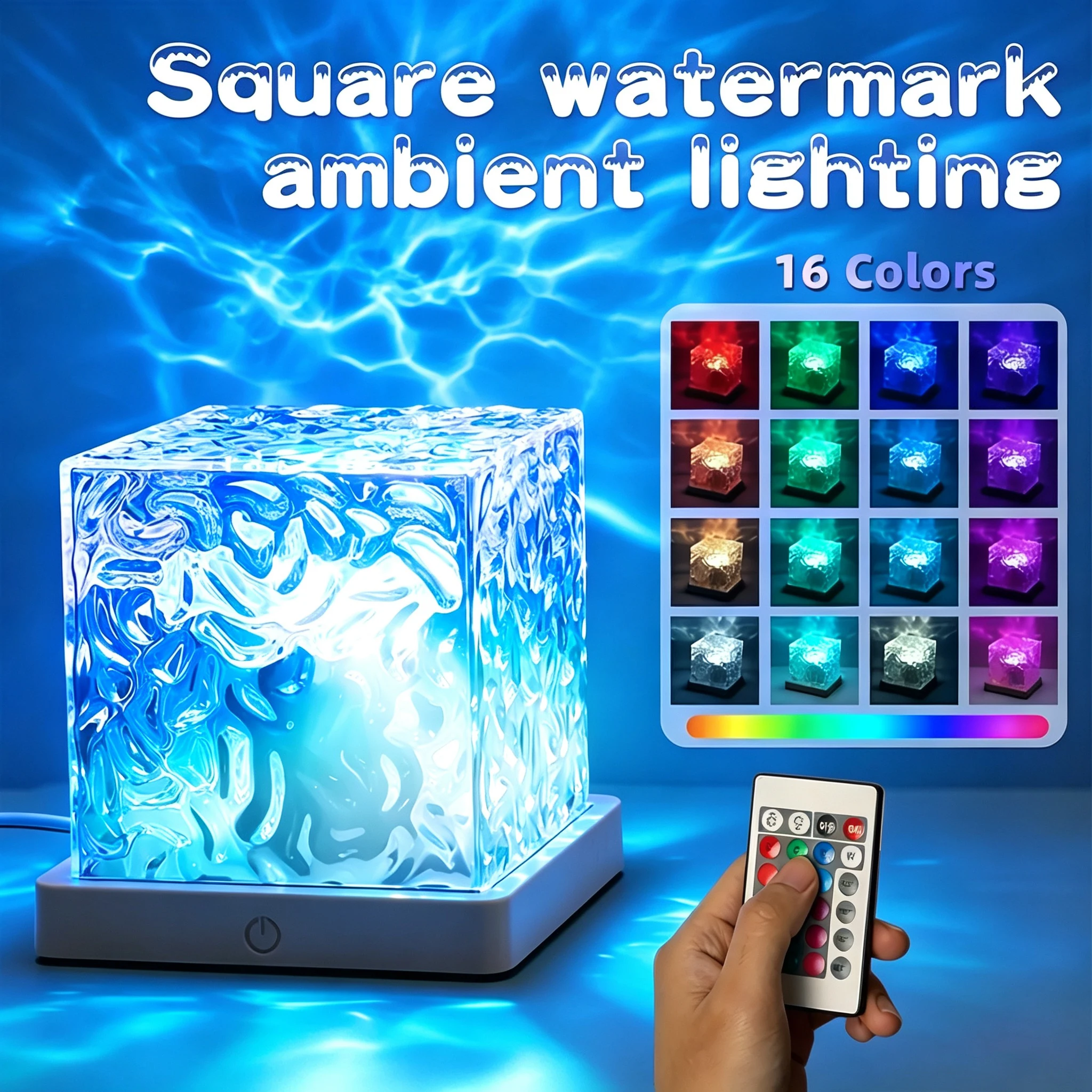 Ocean Wave Aurora Projector Light Remote 16 Colors RGB Dimmable Water Ripple Flame Crystal Lamp for Living Room Study Bedroom