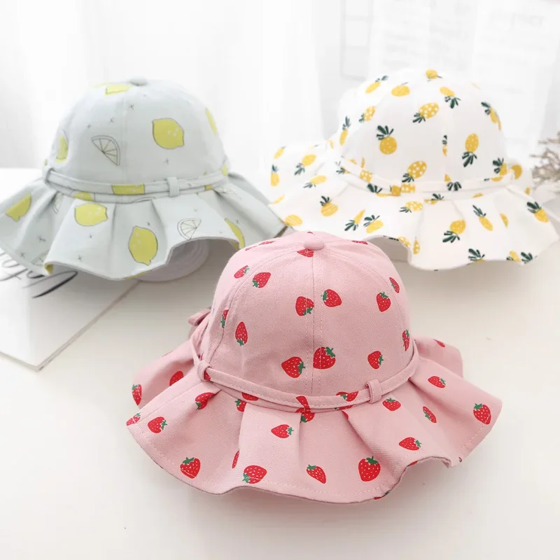 Cute Summer Baby Girl Bucket Hat Print Outdoor Bowknot Kids Girl Sun Hat Children Intant Toddler Panama Beach Cap