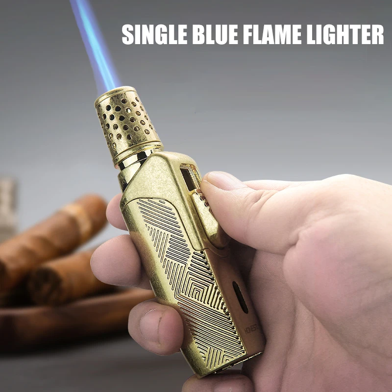 Briquet HONEST à flamme unique bleue, résistant au vent, en métal, avec fenêtre de niveau de gaz visible, taille de flamme réglable, accessoires pour fumeurs
