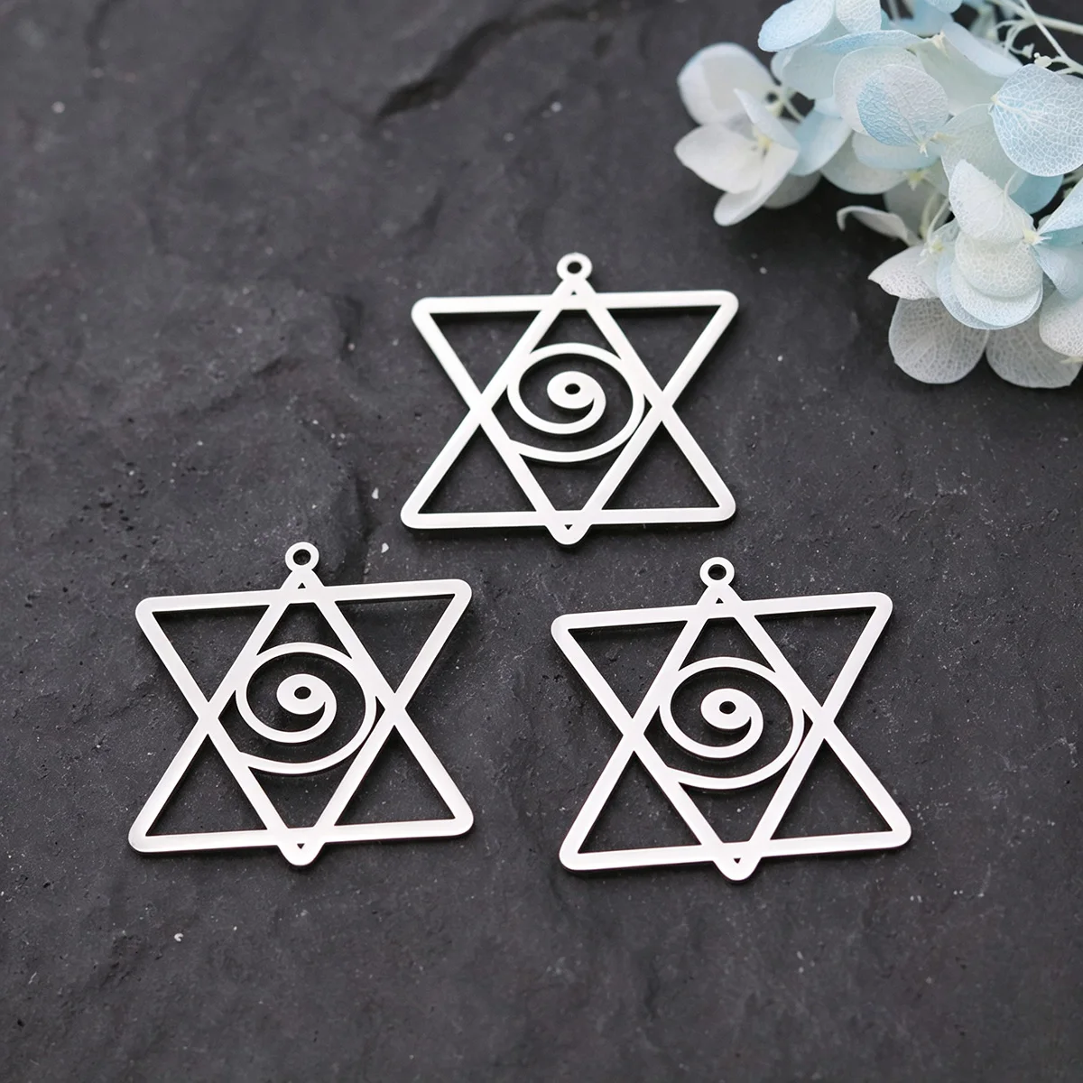 3pcs Stainless Steel Hexagram Spiral Charms Hollow Star of David Pendant For Jewelry Making DIY Necklace Earrings Accessories