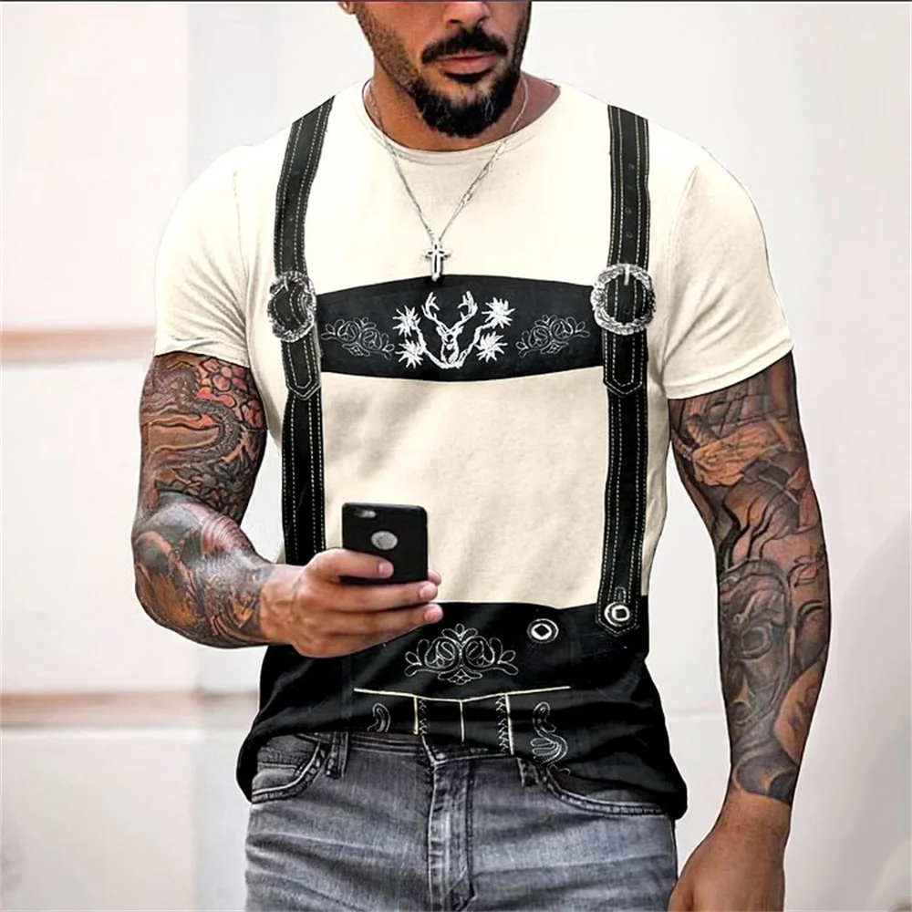 3d Printed T-Shirt For Men Casual Short Sleeved Tops Cosplay Pattern Men's Clothing German Beer T-Shirt Fashionable Streetwear