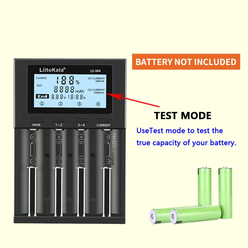 LiitoKala Lii-M4 18650 Charger LCD Display Universal Smart Charger Test Capacity 26650 18650 21700 AA AAA Battery 4slot 5V 2A