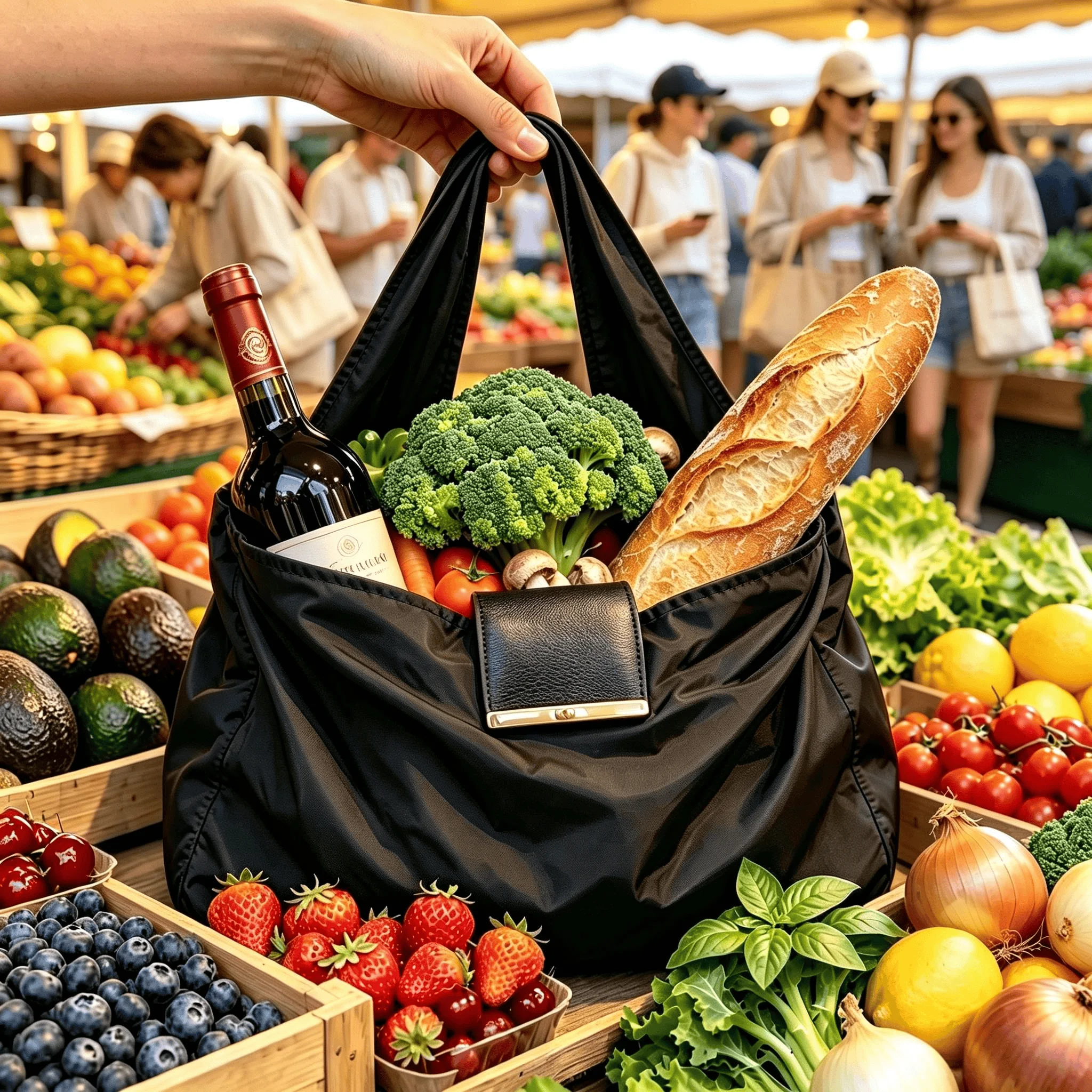 Faltbare Nylon-Tragetasche mit Schlüsselanhänger, Große Kapazität, Wiederverwendbare Einkaufstasche, Tragbare Schulterhandtasche für den täglichen Einkauf und Reisen – Detail 9