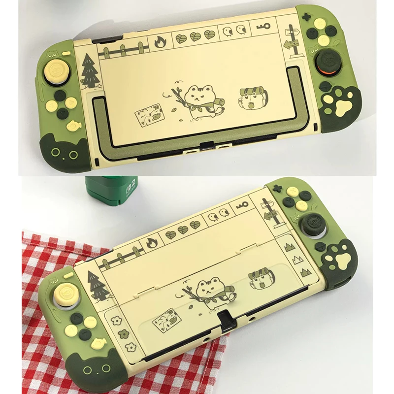 Ochronna obudowa Meow Cat kompatybilna z Switch 2, urocze etui w kolorze herbacianego zielonego z silikonowymi nakładkami na kontrolery i nakładkami na gałki analogowe do Switch Oled. — zdjęcie produktu 7