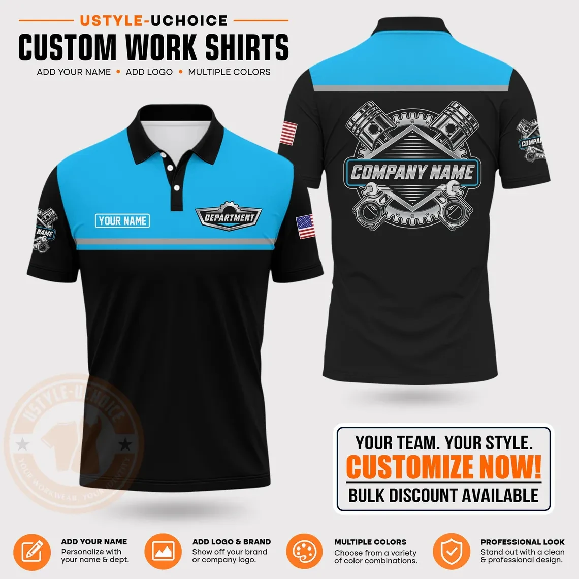 Custom Mechanic Work Pattern Polo Shirt Personalized Name Logo Uniform With Piston Print For Men Women Casual Quick Drying Tees view 2