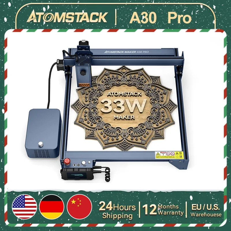 AtomStack A30 S30 Pro 160W CNC Laser Engraving Machine 400x400mm Dual Airflow WIFI/APP Offline Engraving Stainless Steel Wood