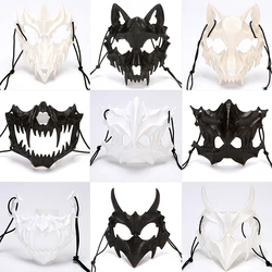 Party Mask Long Teeth Demon Samurai Skeleton Half Face Mask Wolf Dragon Tiger Mask Cosplay Halloween Costume Props