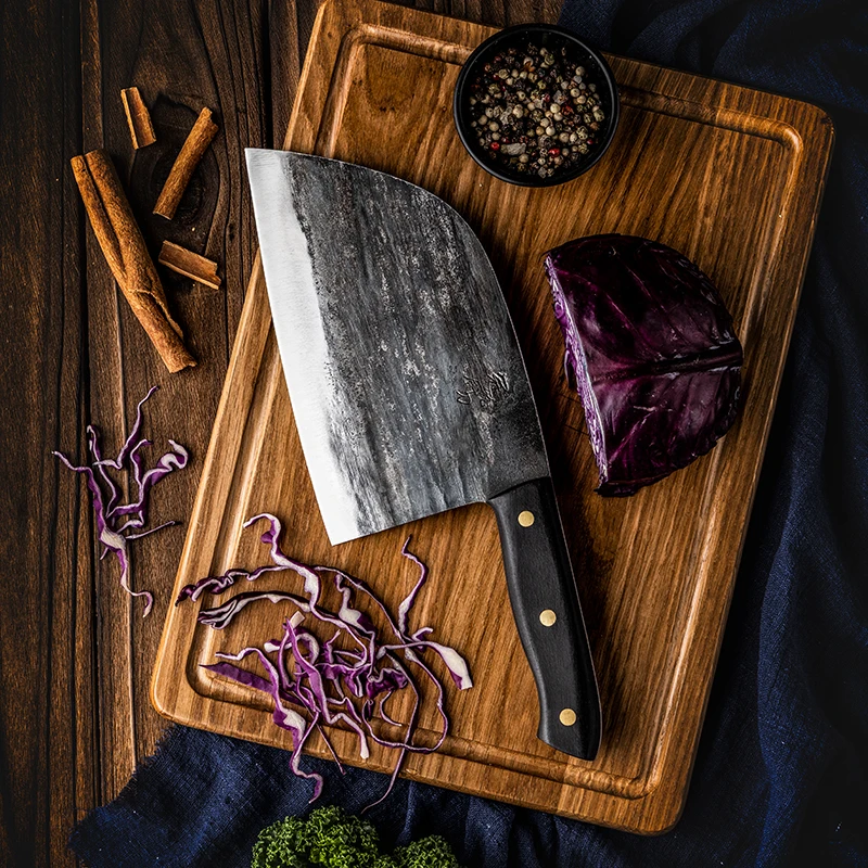 New Handmade Forged Chinese Cleaver Chef Knife Clad Steel Vegetables Meat Slicing Knife Professional Kitchen Cooking Tools