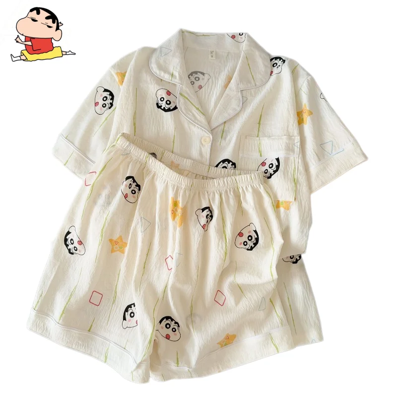 Pijama de Crayon Shin-chan, Conjunto de Pijama de Algodón con Camiseta de Manga Corta y Pantalones Cortos, Diseño Animado y Lindo, Informal y Cómodo para el Hogar, Ideal para Regalo